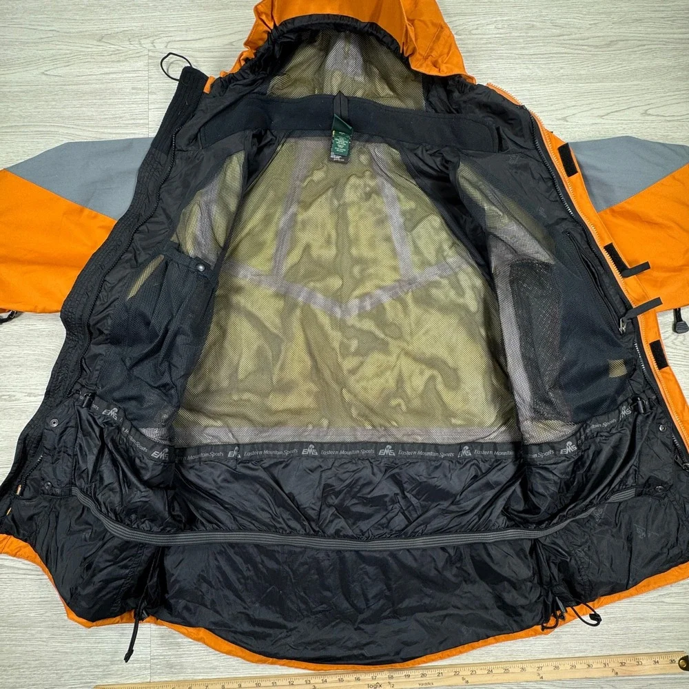 EMS Mens Jacket Gore-Tex Hooded Rain Shell Orange Gray Large Pit Zips Waterproof